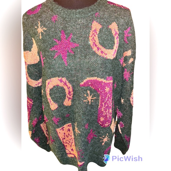 entro Sweaters - ENTRO NAOMI oversized GREEN COWGIRL SWEATER- 
Small